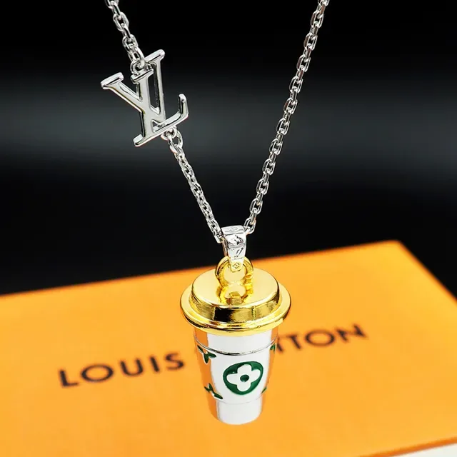Louis Vuitton Coffee Cup Pendant Silver Gold Chain Lid Necklace 2
