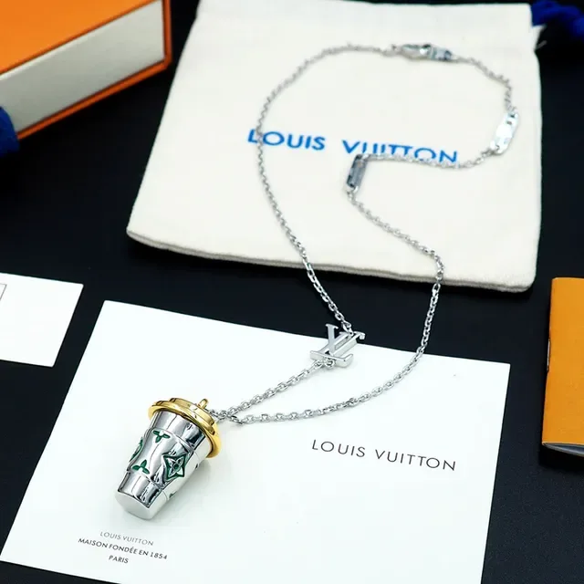 Louis Vuitton Coffee Cup Pendant Silver Gold Chain Lid Necklace 9