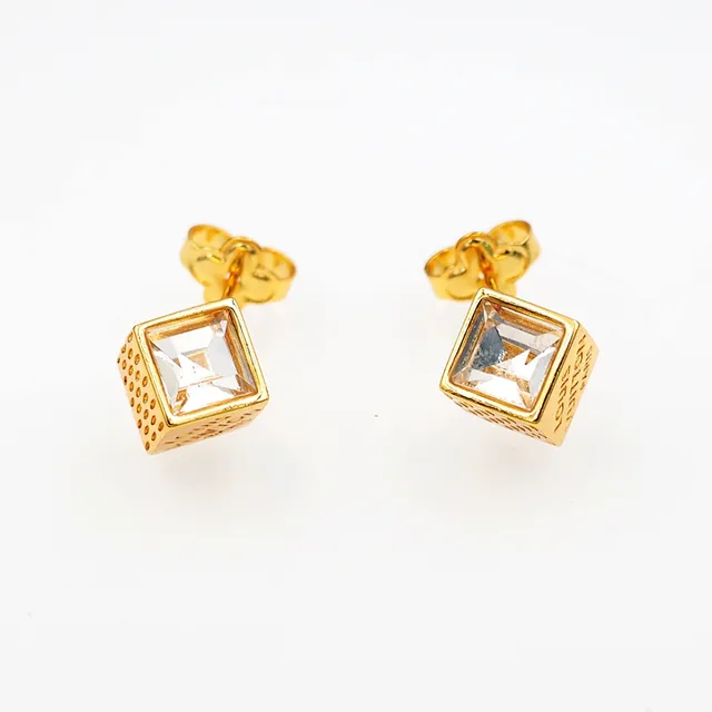 Louis Vuitton Cube Dourado Transparente Cúbico Facetado Cristal Brincos 2