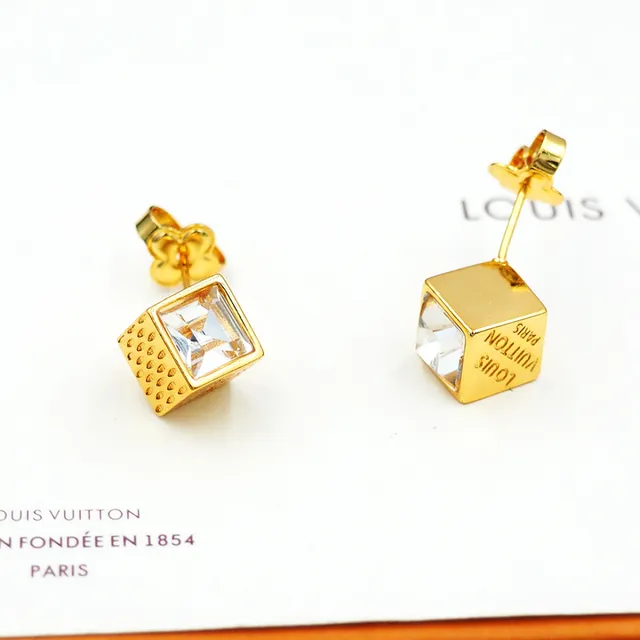 Louis Vuitton Cube Dourado Transparente Cúbico Facetado Cristal Brincos 4