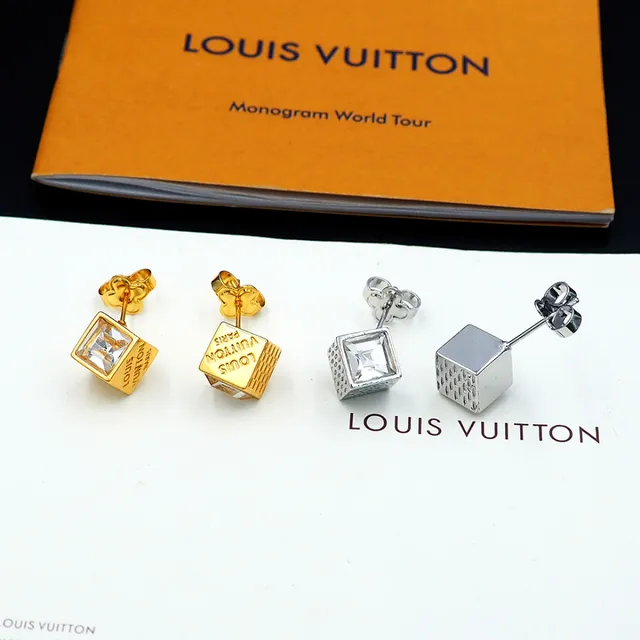 Louis Vuitton Cube Dourado Transparente Cúbico Facetado Cristal Brincos 6