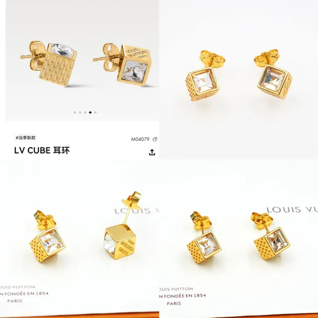Louis Vuitton Cube Dourado Transparente Cúbico Facetado Cristal Brincos 15