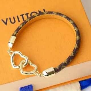 Louis Vuitton سوار جلد مزدوج القلب مضفر مونوغرام