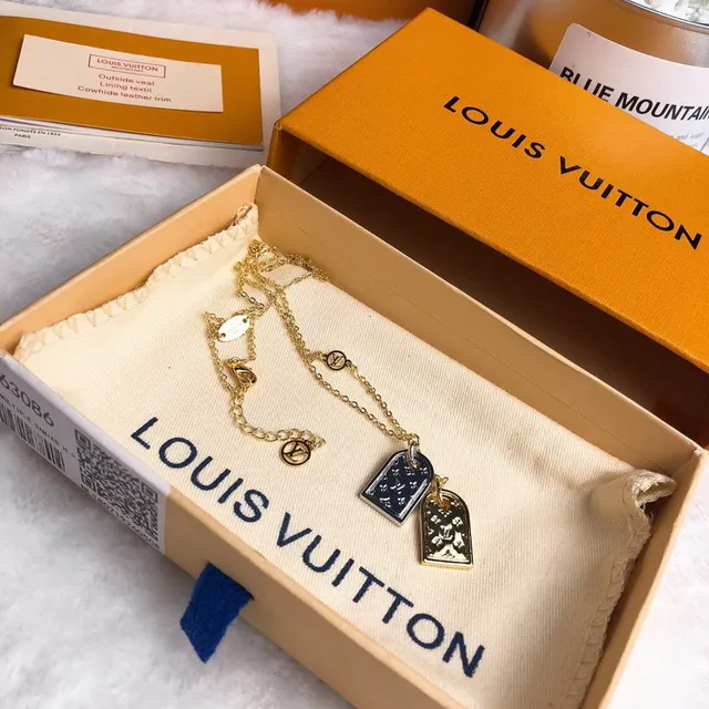 Louis Vuitton Dual-Tone Monogram Dog-Tag Pendant Necklace 12