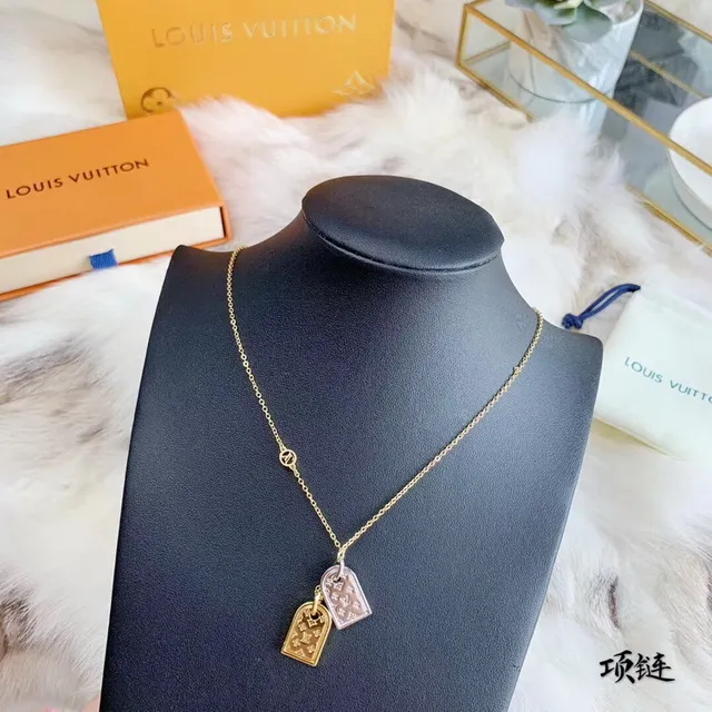Louis Vuitton Dual-Tone Monogram Dog-Tag Pendant Necklace 19