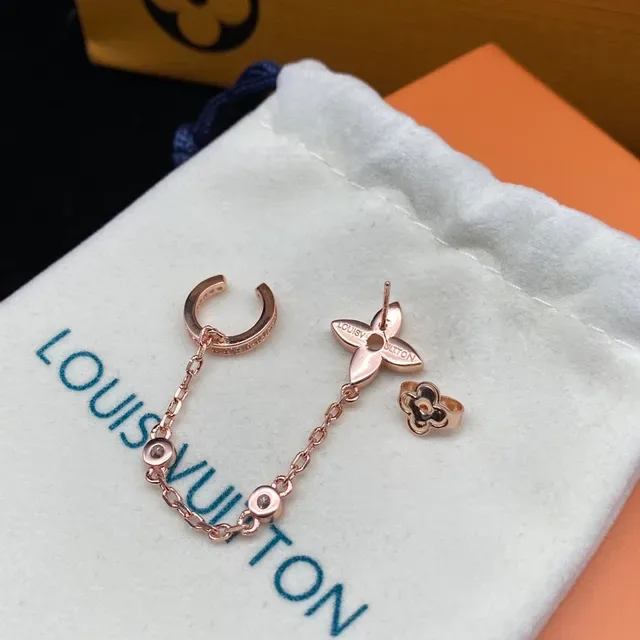 أقراط Louis Vuitton Motif Floral ذهب وردي سلسلة مكسوكة بالفصوص 2