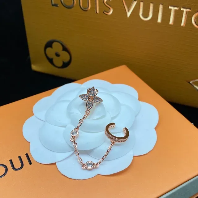 أقراط Louis Vuitton Motif Floral ذهب وردي سلسلة مكسوكة بالفصوص 7