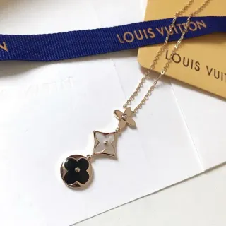 Louis Vuitton ফুল সোনা কালো চেইন Triple Quadfoil পেন্ড্যান্ট নেকলেস