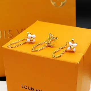 Louis Vuitton ফুল মোটিফ গোল্ড টোন চেইন ইয়ারিংস