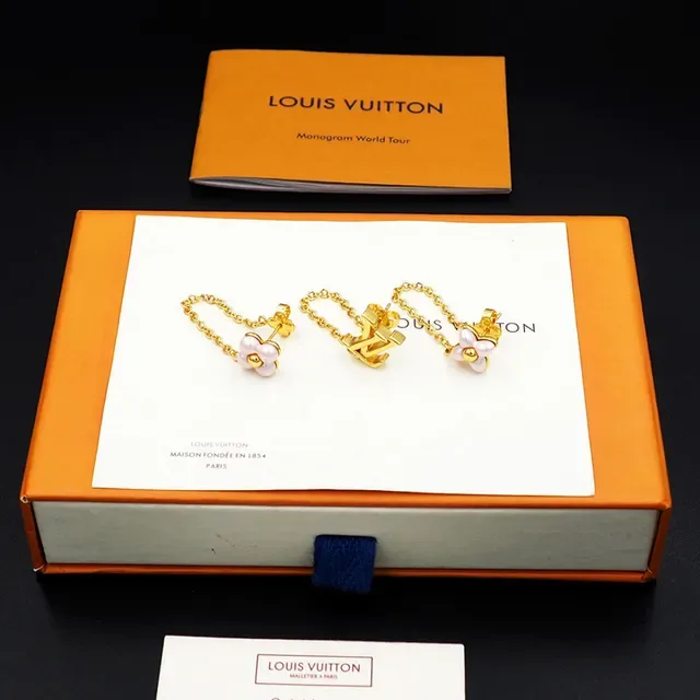 Louis Vuitton brincos de corrente com motivo floral em tom dourado 2