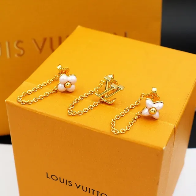 Louis Vuitton brincos de corrente com motivo floral em tom dourado 3
