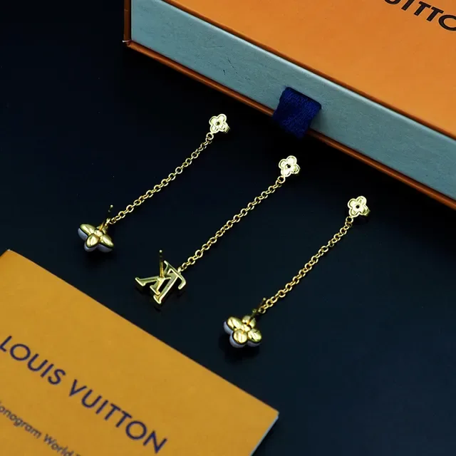 Louis Vuitton brincos de corrente com motivo floral em tom dourado 5