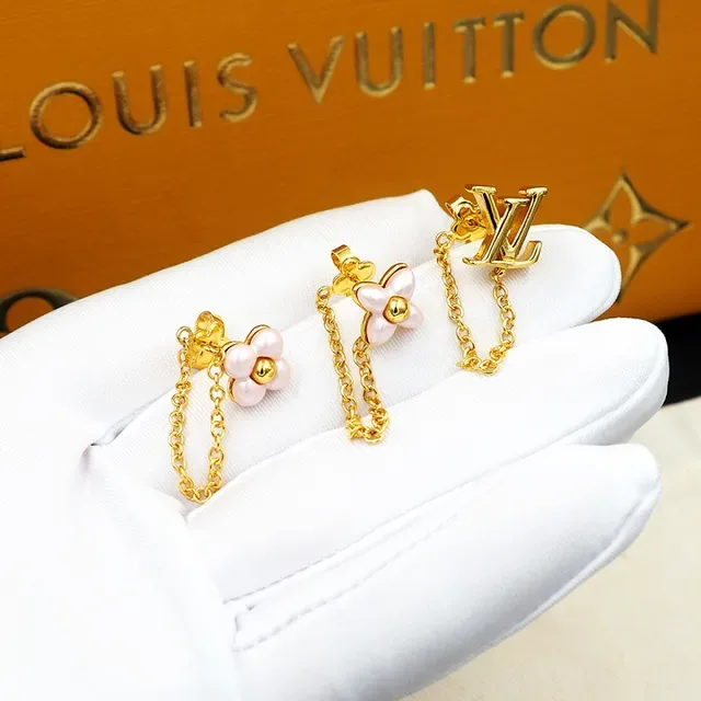 Louis Vuitton brincos de corrente com motivo floral em tom dourado 11