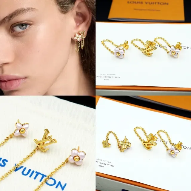 Louis Vuitton brincos de corrente com motivo floral em tom dourado 12