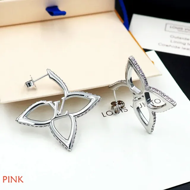 Louis Vuitton Flower Silver Pink Openwork Floral Motif Pavé-Set Stones Earrings 8