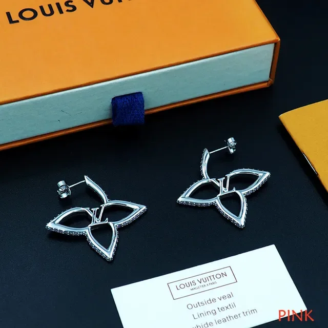 Louis Vuitton Flower Silver Pink Openwork Floral Motif Pavé-Set Stones Earrings 9