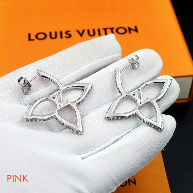 Louis Vuitton Flower Silver Pink Openwork Floral Motif Pavé-Set Stones Earrings 12