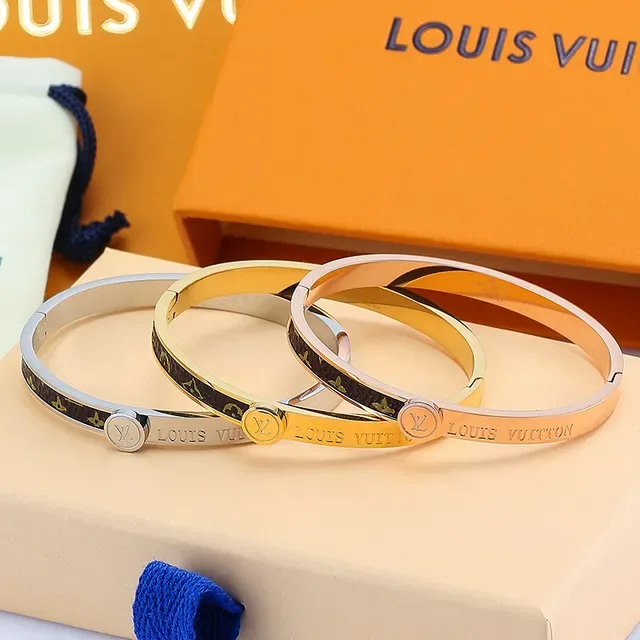 Louis Vuitton Gold Black Rigid Bangle Monogram Canvas Inlay Bracelet 6