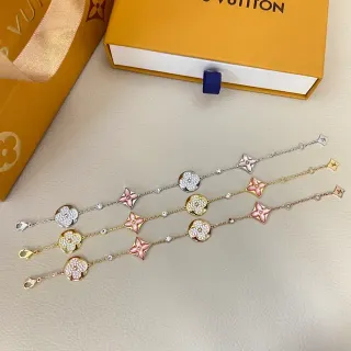Pulsera Louis Vuitton Cadena de eslabones dorada rosa con cristales pavé