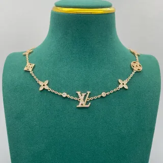 Colar Louis Vuitton Corrente de Ouro e Prata com Cristais Pavé-Set