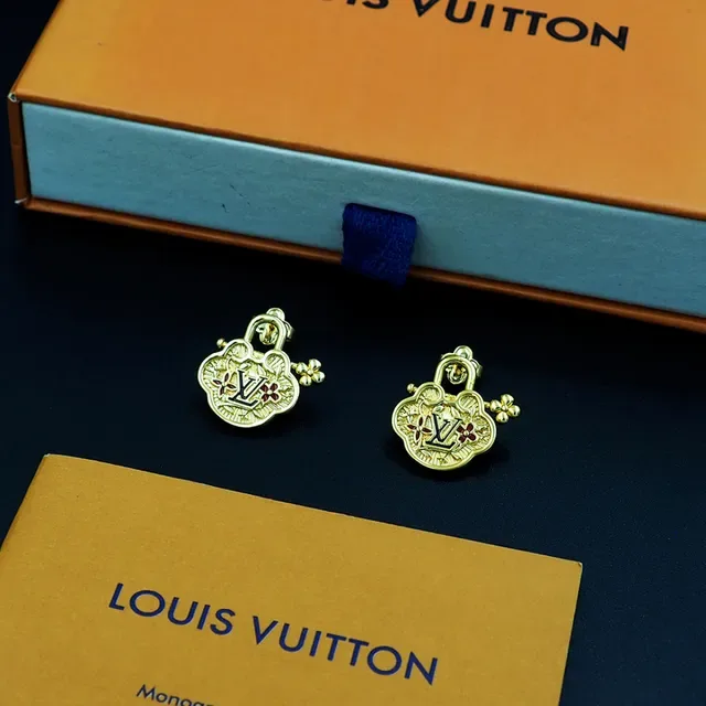 Louis Vuitton Gold-Tone Enamel Floral Lock Earrings 8