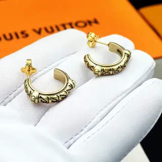 Louis Vuitton সোনালি খোদাই করা জ্যামিতিক হুপ ইয়াররিংস