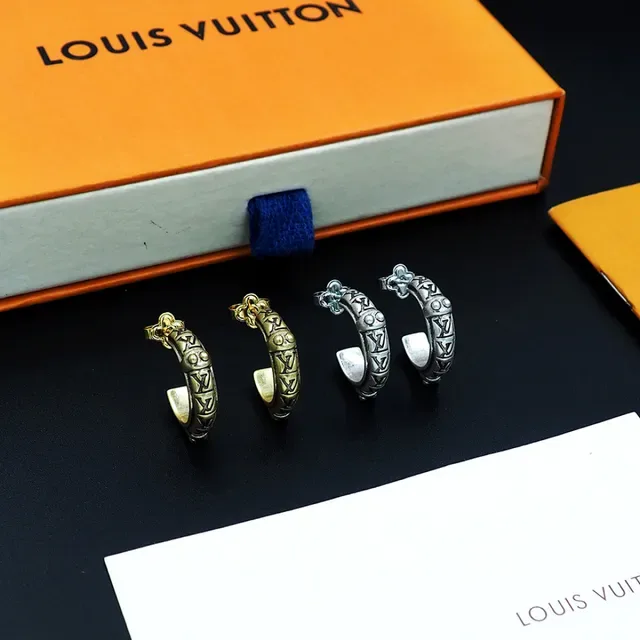 Louis Vuitton Gold-Tone Engraved Geometric Hoop Earrings 3