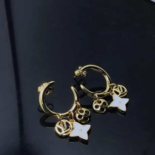 Louis Vuitton 金白色圈形垂坠魅力耳环 2