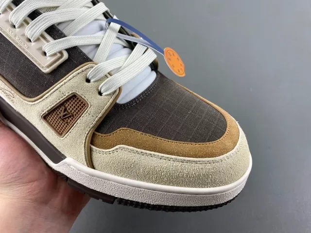 Louis Vuitton Gray Beige Layered Mixed-Material Upper Asymmetrical Sculpted Midsole Lifestyle Sneakers 2
