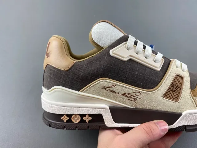 Louis Vuitton Gray Beige Layered Mixed-Material Upper Asymmetrical Sculpted Midsole Lifestyle Sneakers 3