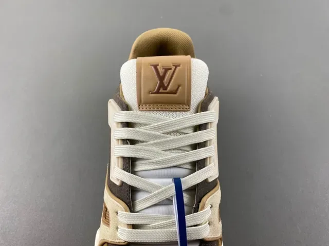 Louis Vuitton Gray Beige Layered Mixed-Material Upper Asymmetrical Sculpted Midsole Lifestyle Sneakers 6