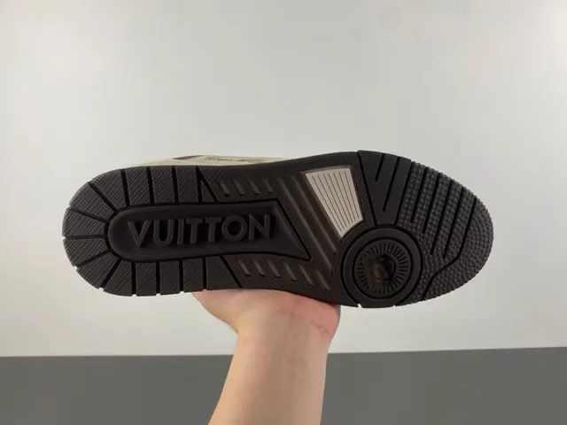 Louis Vuitton Gray Beige Layered Mixed-Material Upper Asymmetrical Sculpted Midsole Lifestyle Sneakers 9