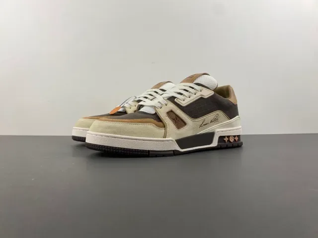 Louis Vuitton Gray Beige Layered Mixed-Material Upper Asymmetrical Sculpted Midsole Lifestyle Sneakers 10