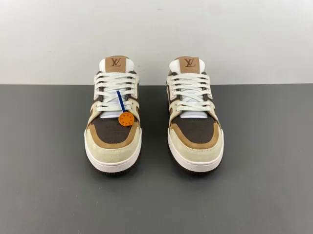 Louis Vuitton Gray Beige Layered Mixed-Material Upper Asymmetrical Sculpted Midsole Lifestyle Sneakers 11