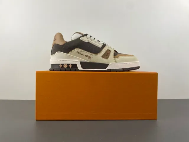 Louis Vuitton Gray Beige Layered Mixed-Material Upper Asymmetrical Sculpted Midsole Lifestyle Sneakers 15