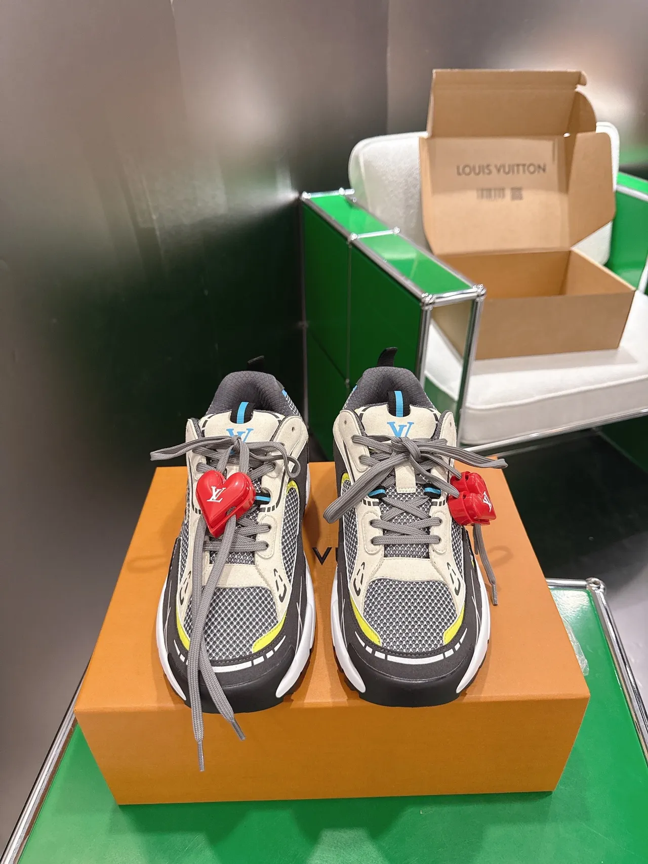 Louis Vuitton Gray Beige Sole Mesh And Synthetic Overlay Construction Chunky Sneakers 2