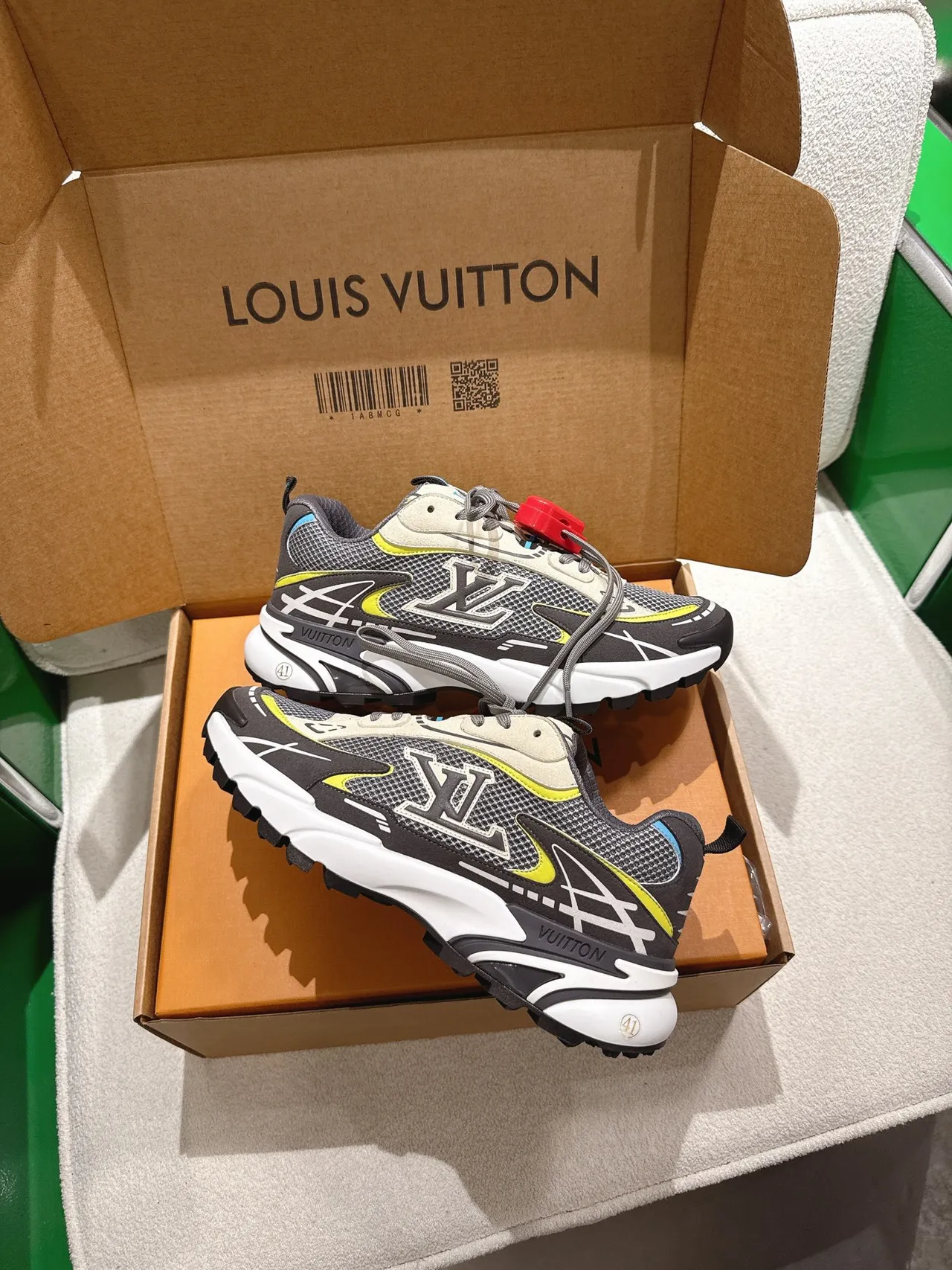 Louis Vuitton Gray Beige Sole Mesh And Synthetic Overlay Construction Chunky Sneakers 3