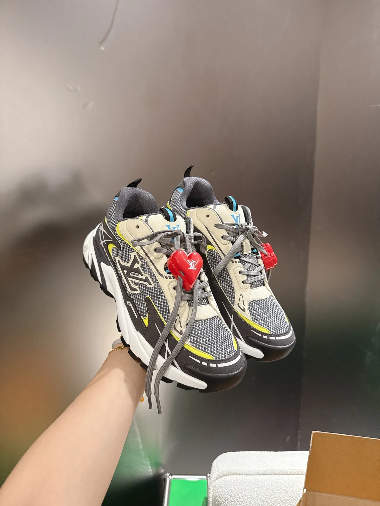 Louis Vuitton Gray Beige Sole Mesh And Synthetic Overlay Construction Chunky Sneakers 4