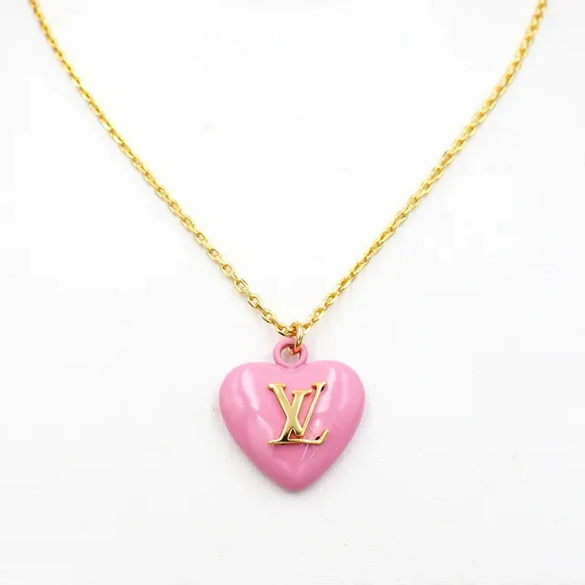 Louis Vuitton Pingente Coração Esmalte Rosa Dourado Colar 6