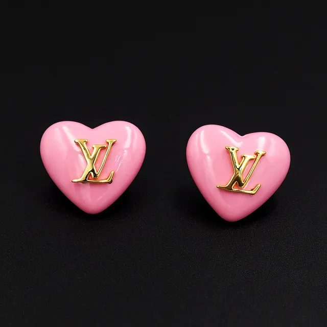 Louis Vuitton Heart-Shaped Glossy Pink Enamel and Gold-Tone LV Monogram Stud Earrings 2