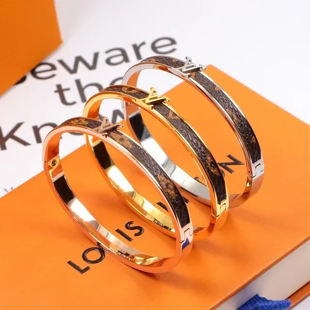 Louis Vuitton Hinged Bangle Brown Gold Monogram Canvas Inlay Bracelet 2