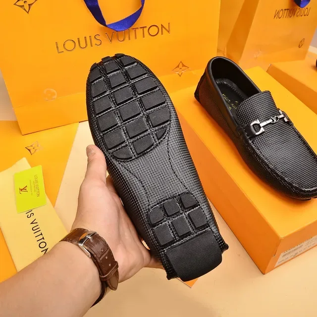 Louis Vuitton Horsebit Loafer Black Textured Leather Slip-On Loafers 4
