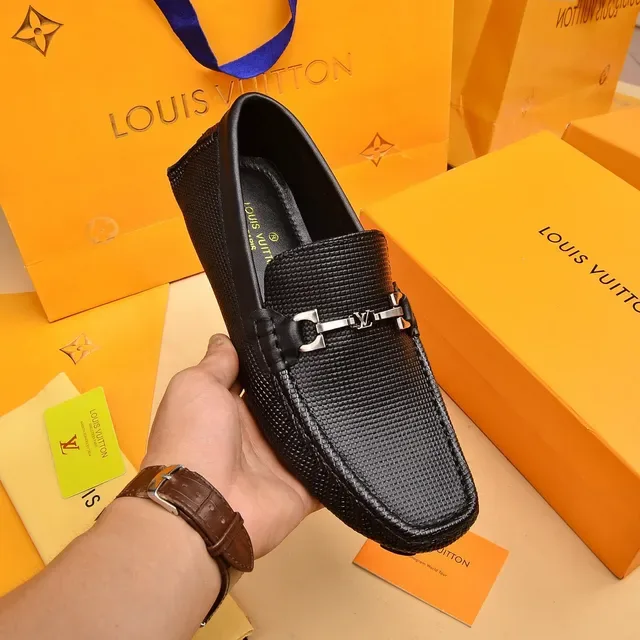 Louis Vuitton Horsebit Loafer Black Textured Leather Slip-On Loafers 6