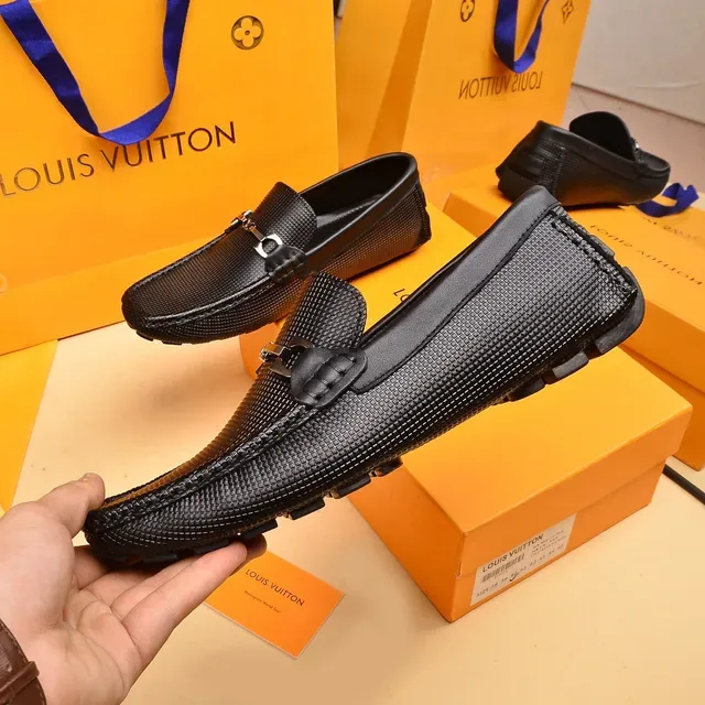 Louis Vuitton Horsebit Loafer Black Textured Leather Slip-On Loafers 7