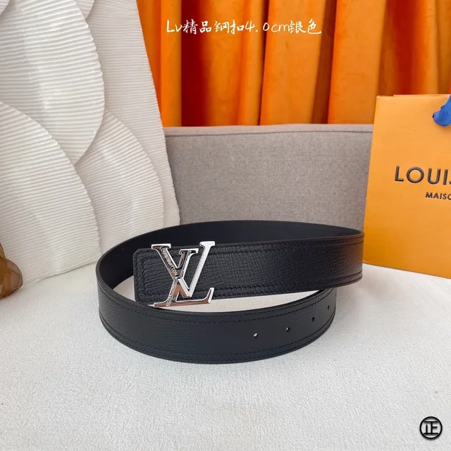 Louis Vuitton Initiales काला चांदी टेक्स्चर्ड लेदर बेल्ट 4