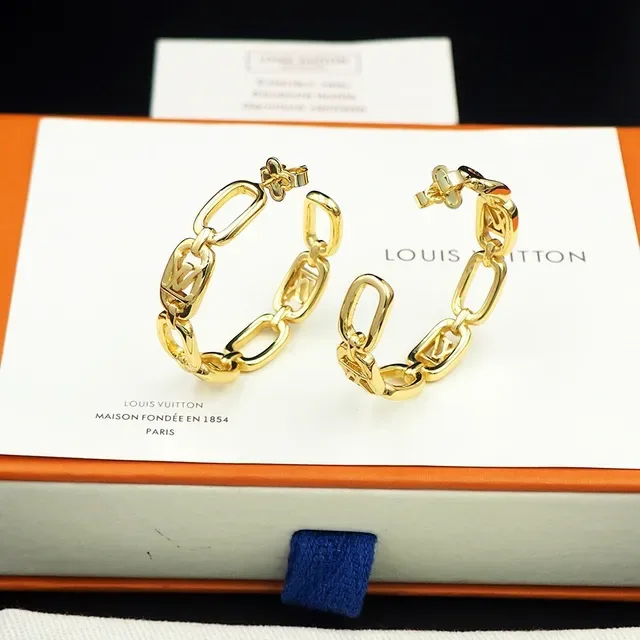 Louis Vuitton Linked Rectangular Monogram Hoop Earrings 2