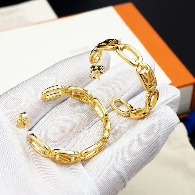 Louis Vuitton Linked Rectangular Monogram Hoop Earrings 7