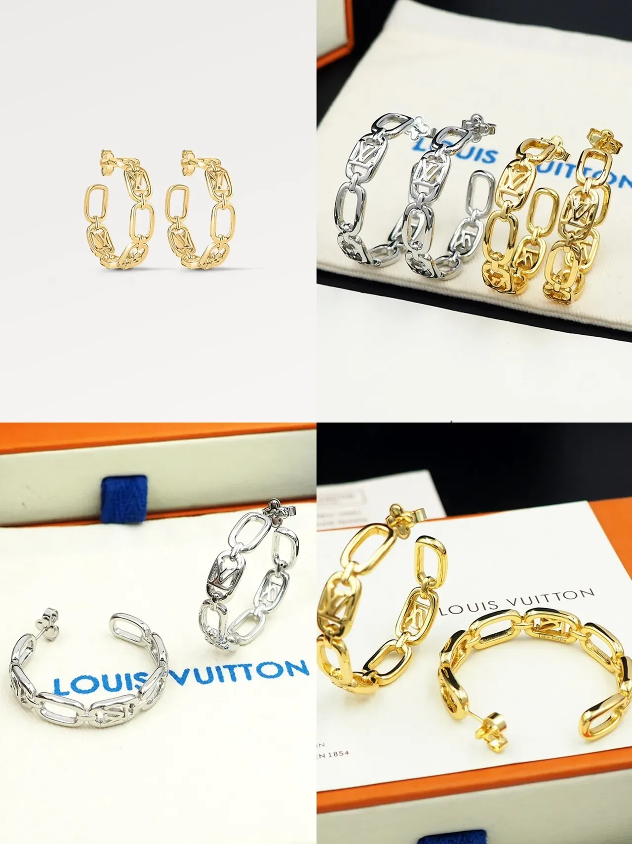Louis Vuitton Linked Rectangular Monogram Hoop Earrings 8