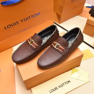Louis Vuitton Loafer بني ذهبي جلد مقصوص مع مونوغرام-تريم كولار Loafer