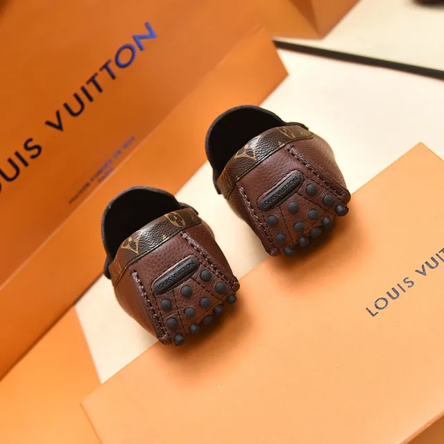 Louis Vuitton Loafer Brown Gold Pebbled Leather Monogram-Trimmed Collar Loafer 2